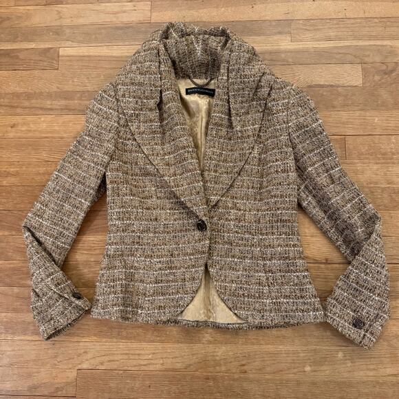 Dana Buchman wool blend tan brown tweed one-button jacket size 6 b35 - Picture 1 of 5